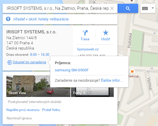 sdílení google maps se smartphonem