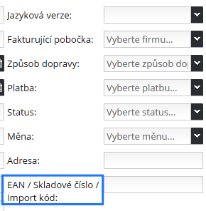 rozšířené vyhledávání objednávek